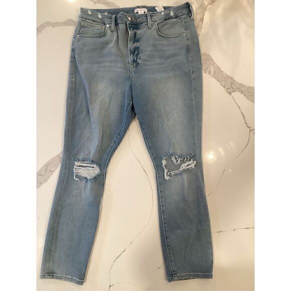 Good American Womens Good Legs Denim Jeans Sz 15 (34.5”) Distressed Stretch Plus - Picture 3 of 10